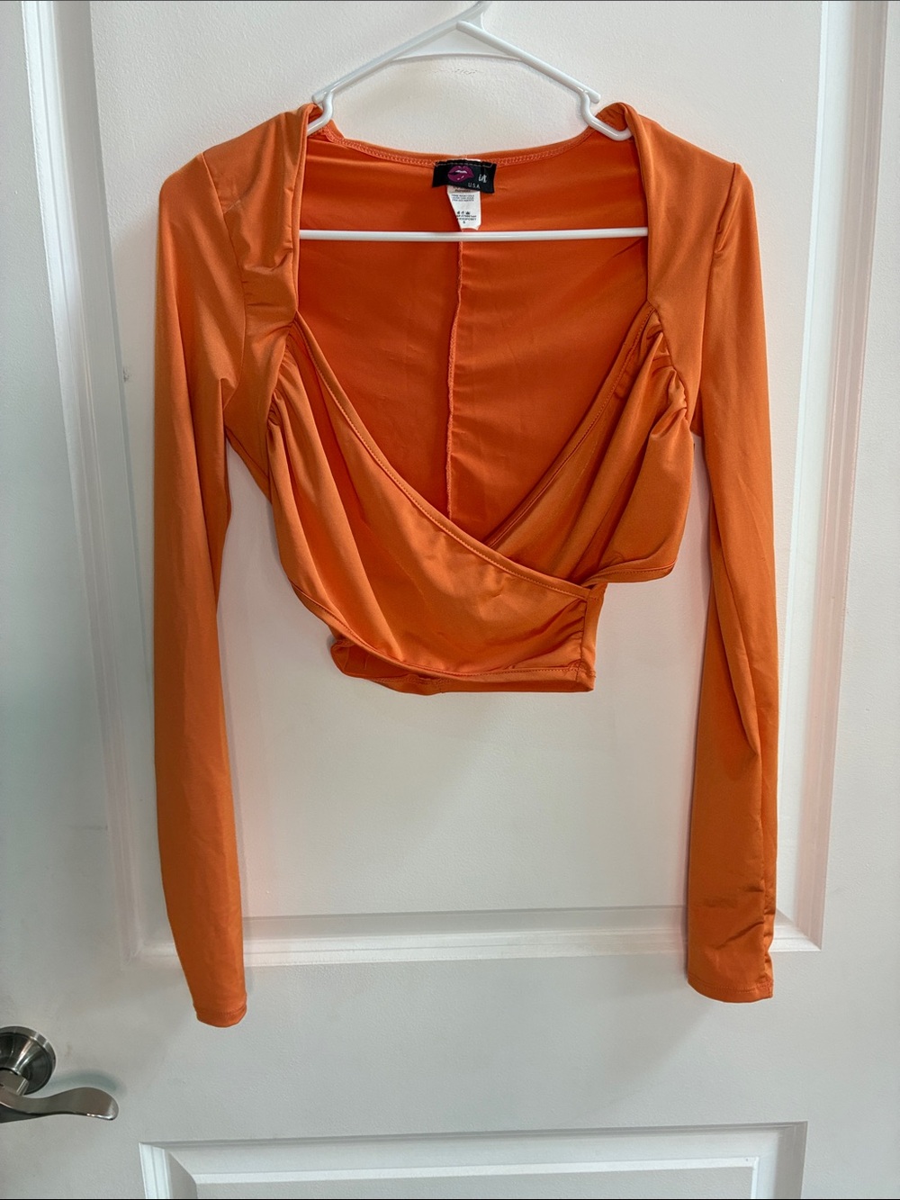 INC International Concepts Orange Long-Sleeve Wrap Crop Top